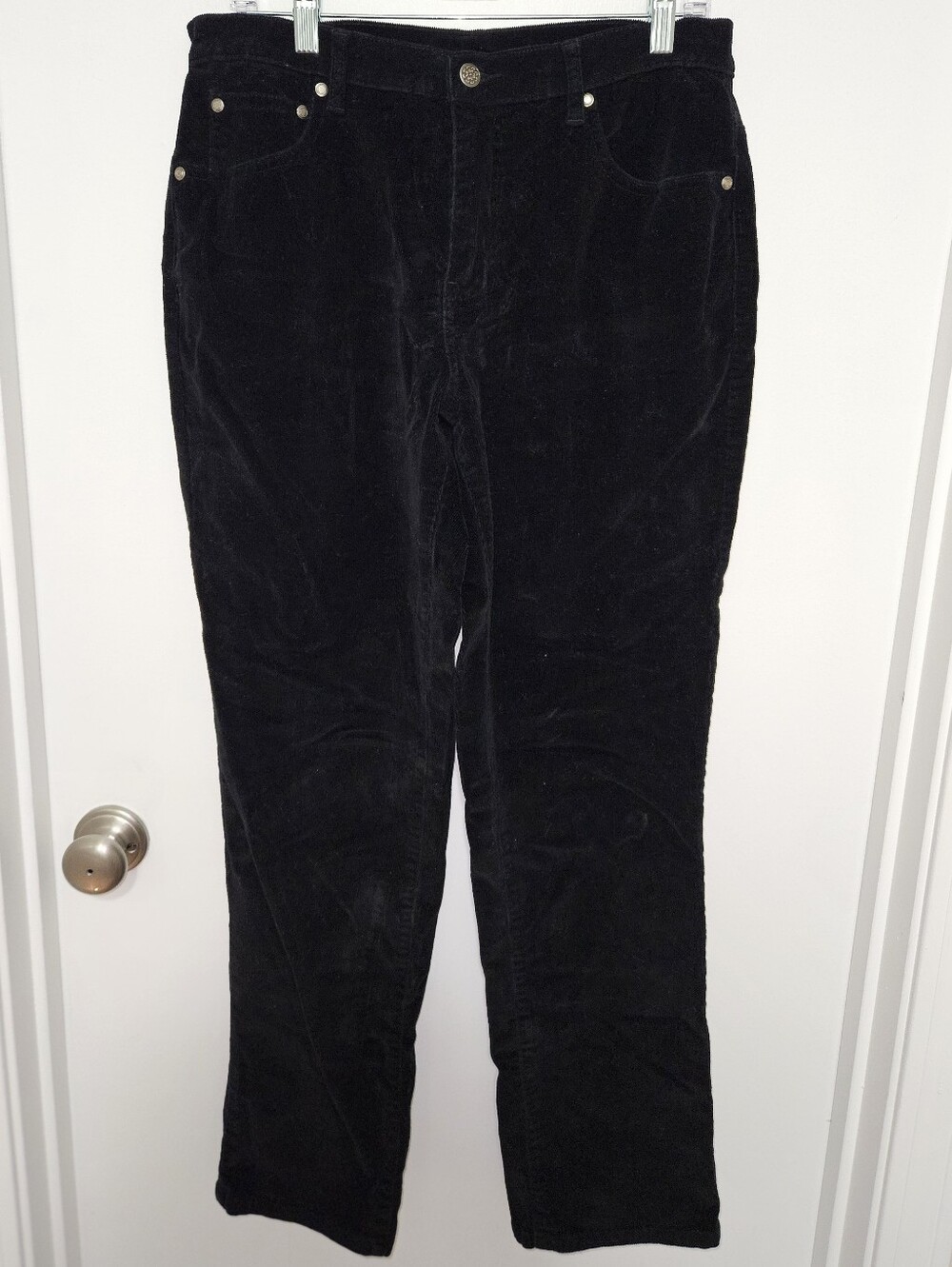Fashion Bug Vintage Black Straight-Leg Corduroy Pants Size 12 Y2K Stretch